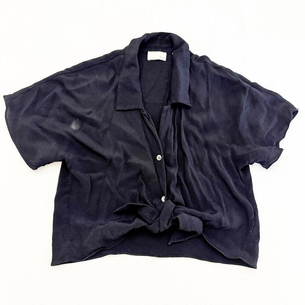 Wilfred Free Tied Front Knot Short Cropped Black Collared Top Size Small NWOT